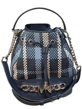 NWT Michael Kors Blue & White checkered crossbody bucket med bag purse